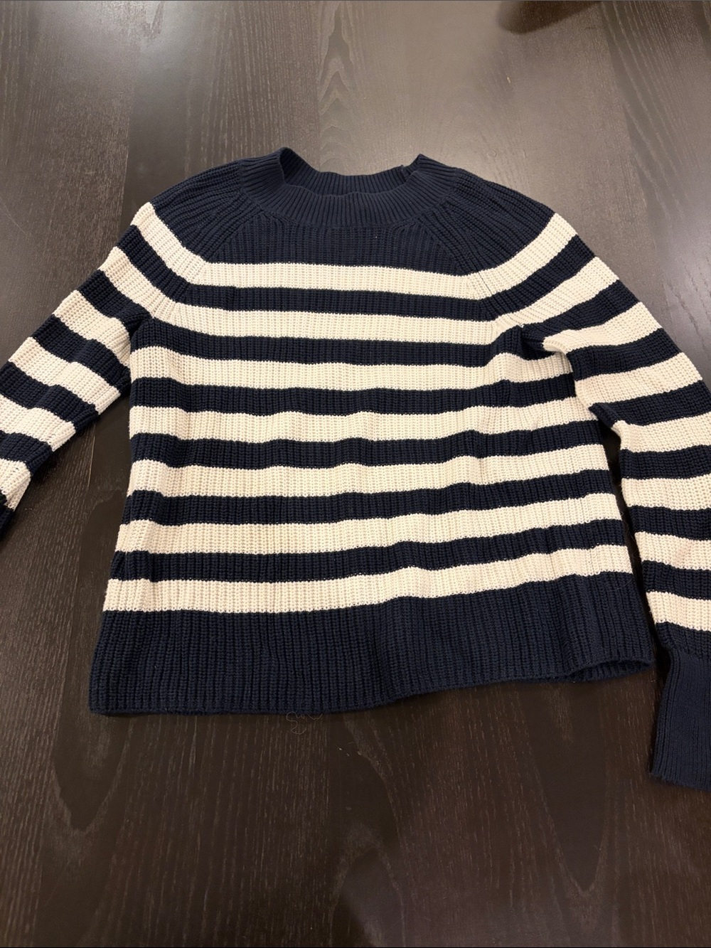Banana Republic Navy and White Striped Crewneck Sweater